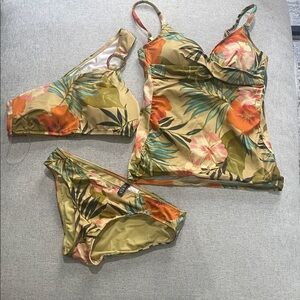 Ralph Lauren Tropical Yellow Bikini Tankini Swim Set